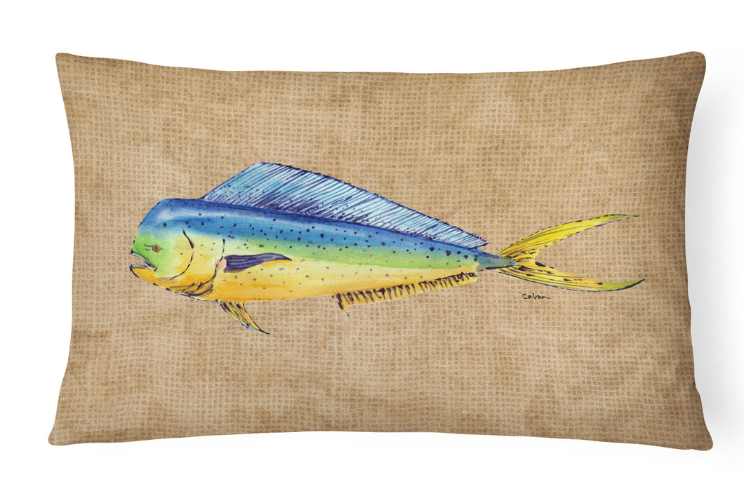 12 in x 16 in  Outdoor Throw Pillow Dolphin Mahi Mahi Canvas Fabric Decorative Pillow