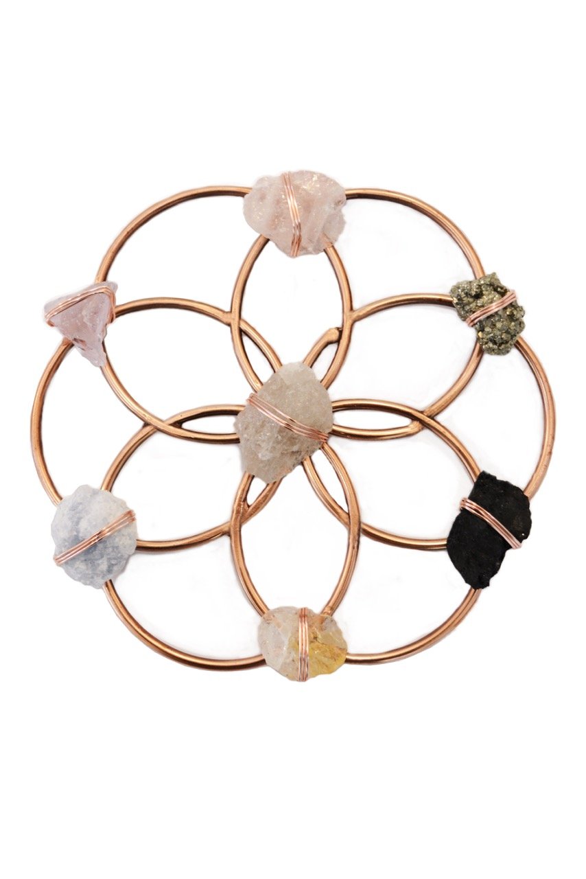 Small Flower of Life Healing Crystal Grid - Rose Gold