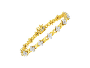 10K Yellow Gold Plated Sterling Silver 1/4 cttw Diamond 4 Leaf Clover Link Tennis Bracelet