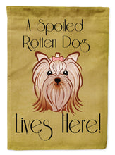 Load image into Gallery viewer, 11 x 15 1/2 in. Polyester Yorkie Yorkishire Terrier Spoiled Dog Lives Here Garden Flag 2-Sided 2-Ply