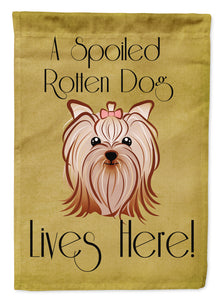 11 x 15 1/2 in. Polyester Yorkie Yorkishire Terrier Spoiled Dog Lives Here Garden Flag 2-Sided 2-Ply