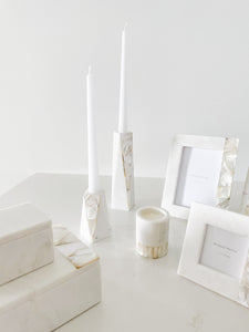 White Marble Mother of Pearl Candle Holders