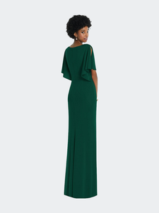 Faux Wrap Split Sleeve Maxi Dress With Cascade Skirt