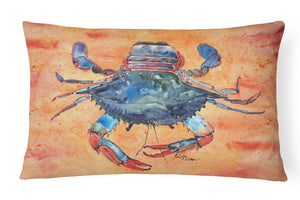 12 in x 16 in  Outdoor Throw Pillow Female Blue Crab on Orange Canvas Fabric Decorative Pillow