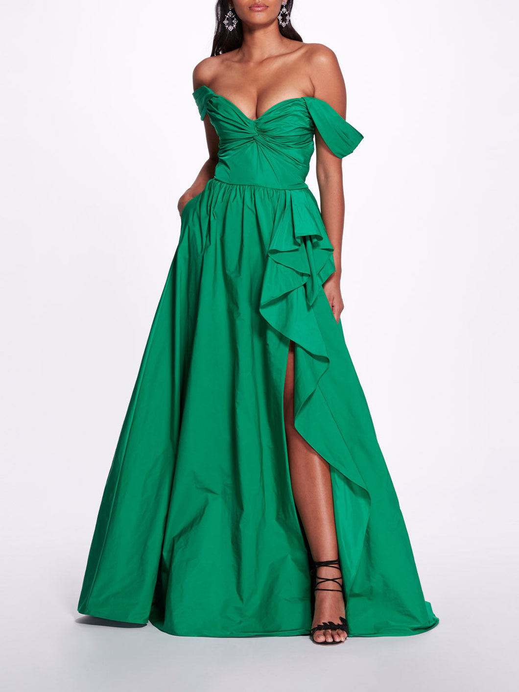 Off Shoulder Side Slit Gown - Emerald