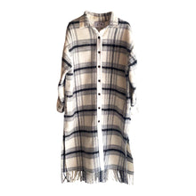 Load image into Gallery viewer, Plaid Long Shacket With Fringes In White And Grey
