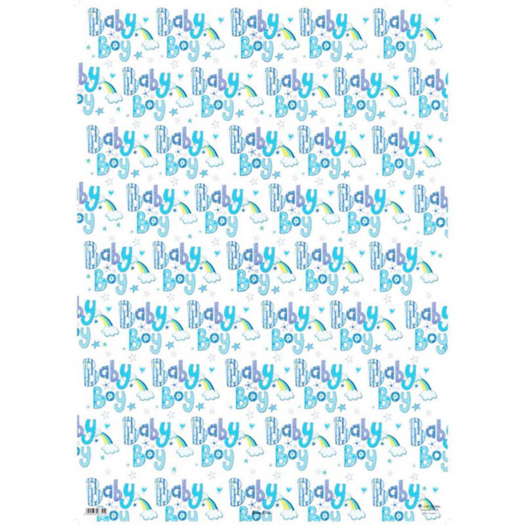 24 Sheets Baby Boy Gift Wraps - White/Blue