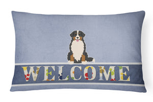 12 in x 16 in  Outdoor Throw Pillow Bernese Mountain Dog Welcome Canvas Fabric Decorative Pillow