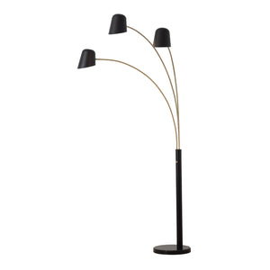 Nova of California Culver 86" 3 Light Arc Lamp in Matte Black & Weathered Brass with Dimmer Switch