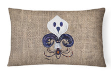 Load image into Gallery viewer, 12 in x 16 in  Outdoor Throw Pillow Halloween Ghost Bat and Spider Fleur de lis on Faux Burlap Canvas Fabric Decorative Pillow