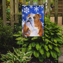 Load image into Gallery viewer, Bulldog English Winter Snowflakes Holiday Garden Flag 2-Sided 2-Ply