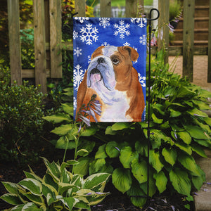 Bulldog English Winter Snowflakes Holiday Garden Flag 2-Sided 2-Ply