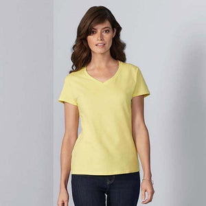 Gildan Womens/Ladies Premium Cotton V-Neck T-Shirt (Cornsilk)