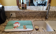 Load image into Gallery viewer, 14 in x 21 in Yorkie Cropped Ears Snowman Christmas Dish Drying Mat