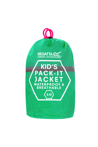 Regatta Great Outdoors Kids Pack It Jacket III Waterproof Packaway Black (Island Green)
