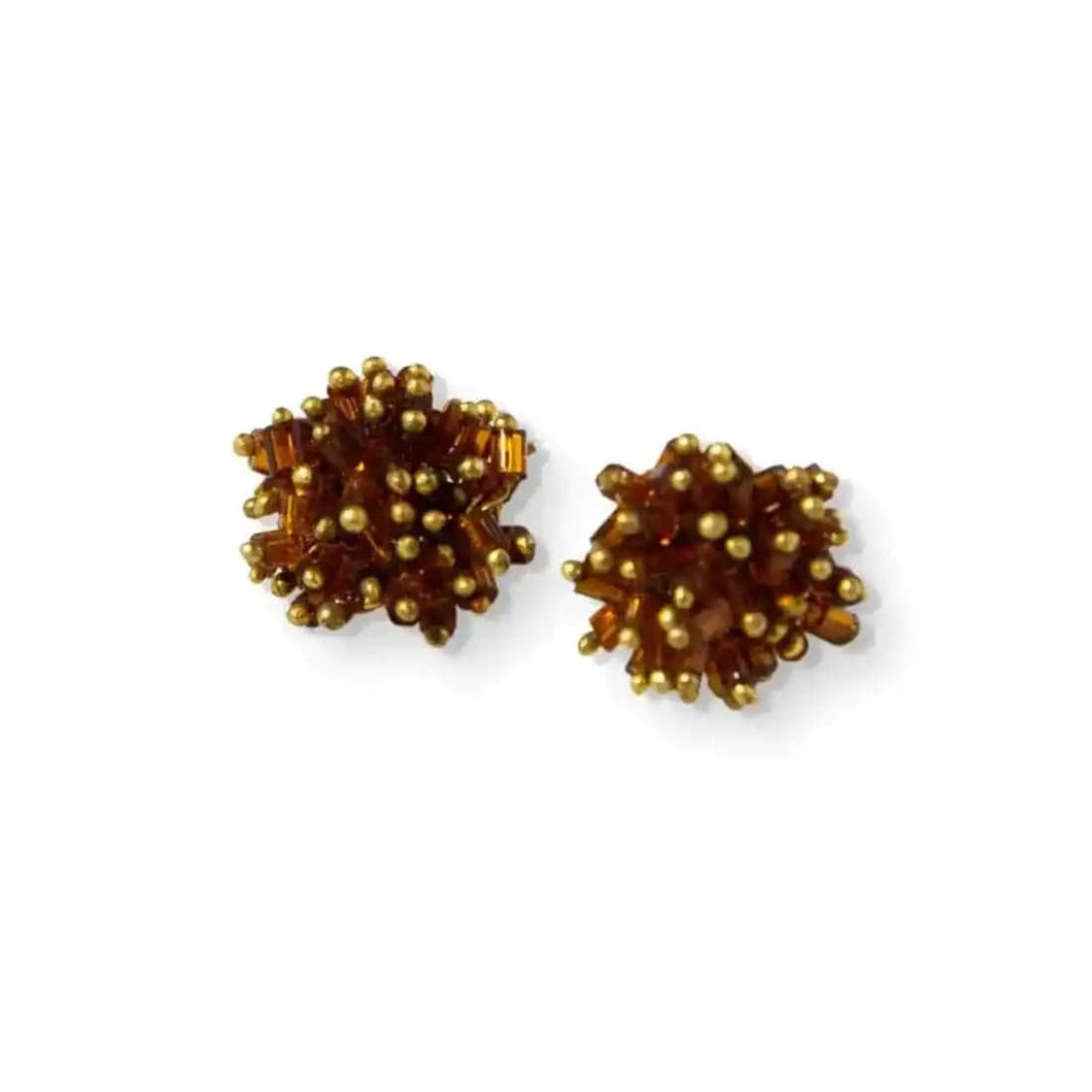 Amber Glass And Brass Cluster Earrings
