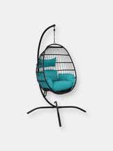 Load image into Gallery viewer, Sunnydaze Resin Wicker Hanging Egg Chair with Steel Stand/Cushion - Teal