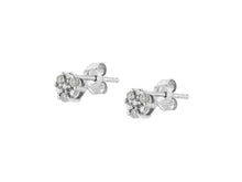 Load image into Gallery viewer, .925 Sterling Silver 1/10 cttw Prong Set Round-Cut Trio Diamond Stud Earrings