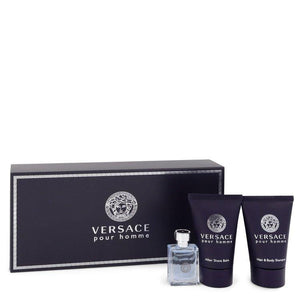 Versace Pour Homme by Versace Gift Set -- .17 oz Mini EDT + .8 oz After Shave Balm + .8 oz Hair + Body Shampoo for Men