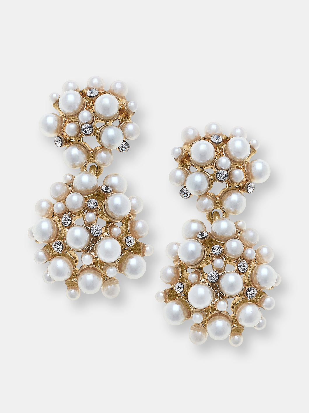 Bianca Pearl & Pave Cluster Drop Earrings in Ivory