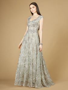 Cap Sleeve V-Neck Lace A-line Gown