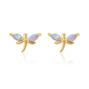 Violet Dragonfly Opal Stud Earrings