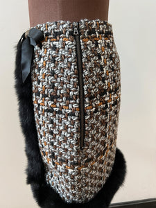 Tweed And Fur Trim Skirt