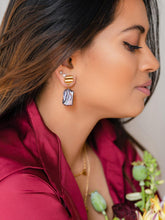 Load image into Gallery viewer, Gold Layered Dome + Peacock Pearl Earrings