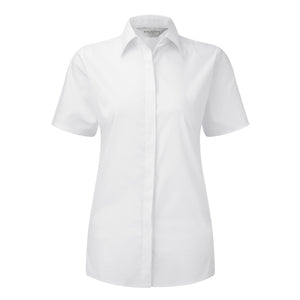 Russell Lady Short Sleeve Stretch Moisture Management Work Shirt (White)