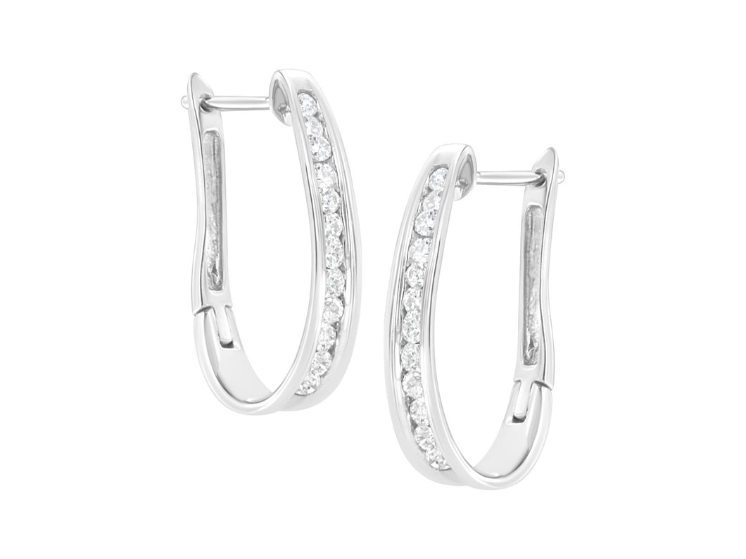 10k White Gold Plated Sterling Silver 1/2 cttw Lab-Grown Diamond Hoop Earring