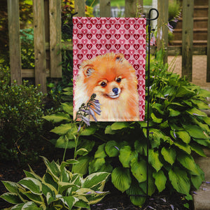 11 x 15 1/2 in. Polyester Pomeranian Hearts Love and Valentine's Day Portrait Garden Flag 2-Sided 2-Ply