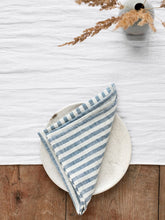 Load image into Gallery viewer, Organic Linen Napkin Set of 4 - Blue and White Stripe