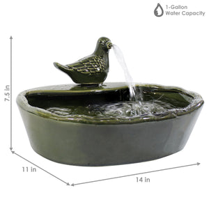 Sunnydaze Dove Glazed Ceramic Outdoor Solar Water Fountain - 7 in