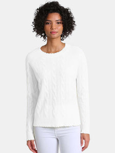 Cashmere Cable Frayed Long Sleeve Crew