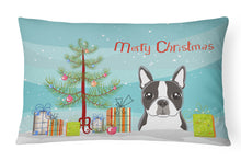 Load image into Gallery viewer, 12 in x 16 in  Outdoor Throw Pillow Christmas Tree and Boston Terrier Canvas Fabric Decorative Pillow