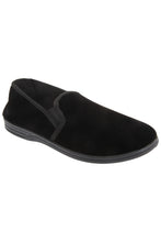 Load image into Gallery viewer, Mens Ross Twin Gusset Velour Slippers - Black