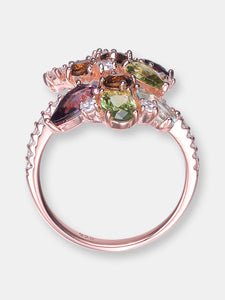 Sterling Silver Rose Gold Plated Multi Colored Cubic Zirconia Bypass Ring