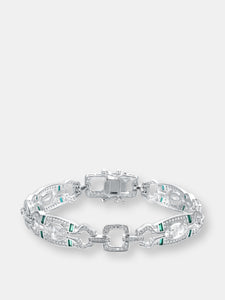 .925 Sterling Silver Clear And Green Cubic Zirconia Link Bracelet
