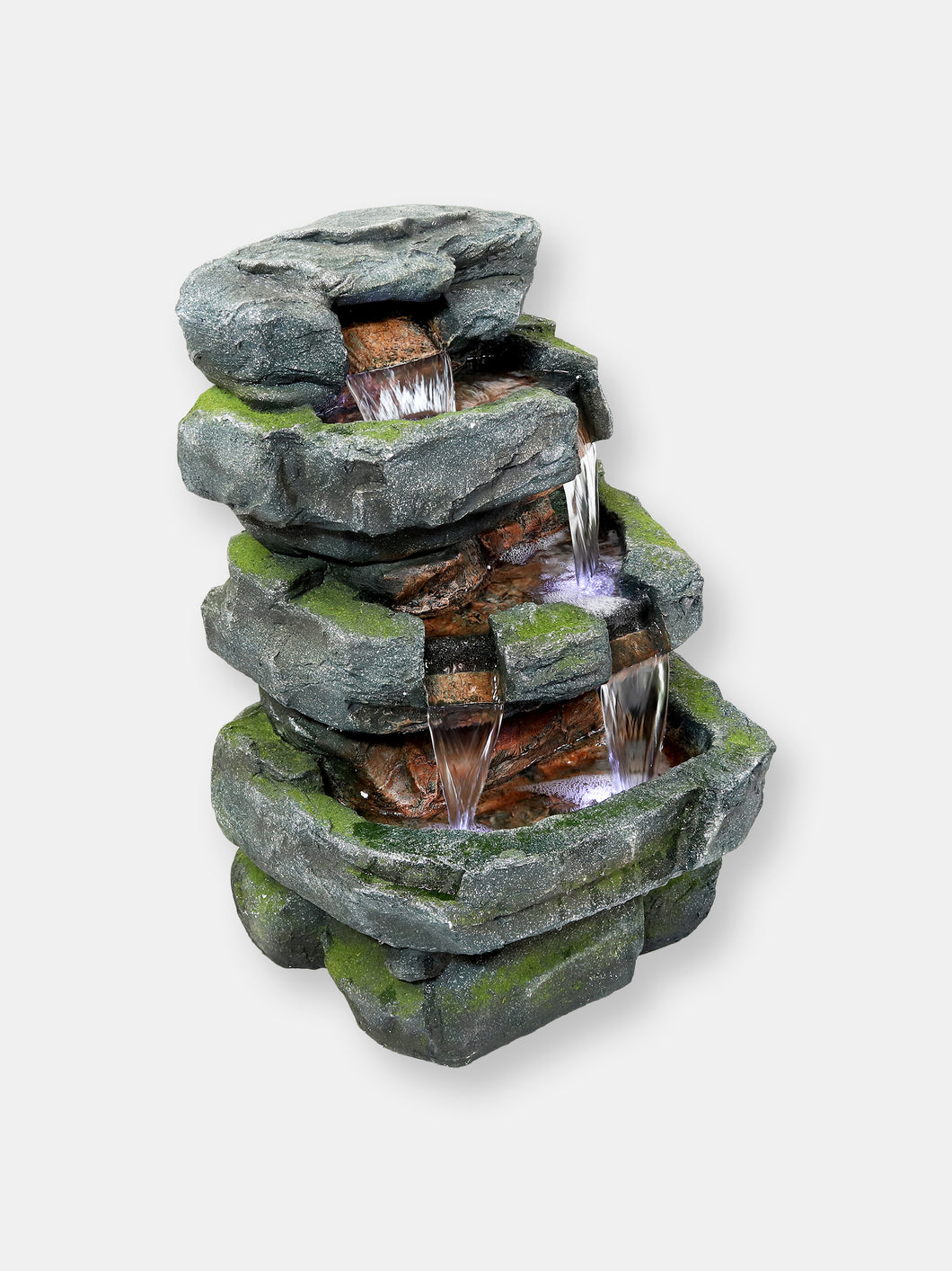 Tiered Stone Waterfall Outdoor Water Fountain Feature with Led - 23