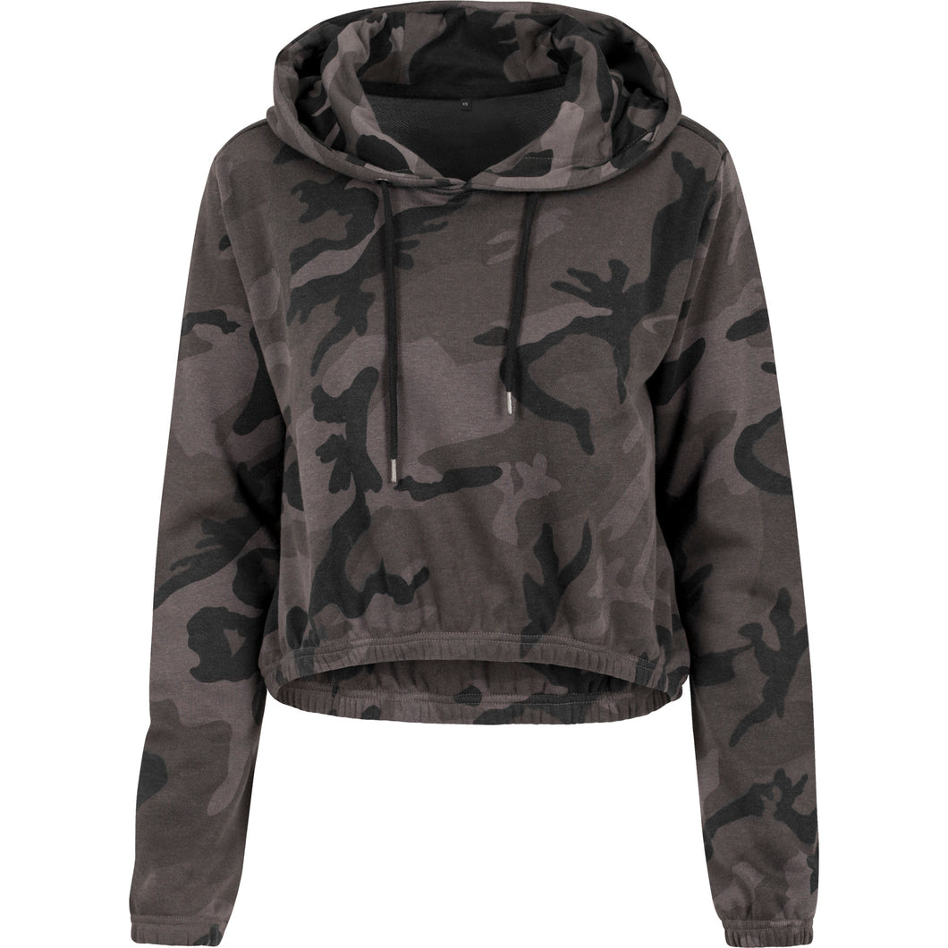 Build Your Brand Womens/Ladies Camo Cropped Hoodie (Dark Camo)