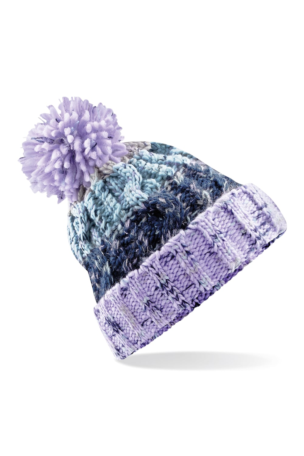 Beechfield Unisex Adults Corkscrew Knitted Pom Pom Beanie Hat (Lavender Fizz)