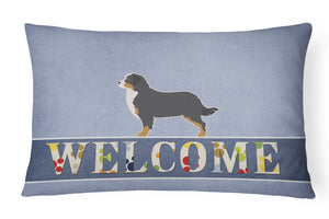 12 in x 16 in  Outdoor Throw Pillow Bernese Mountain Dog Welcome Canvas Fabric Decorative Pillow