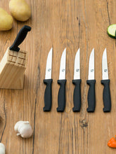 Load image into Gallery viewer, 6 Piece Stainless Steel Steak Knife Set with All Natural Wood Display Block