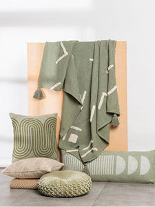Winter Sage Handmade Boho Throw Blanket, Sage White - 50x60