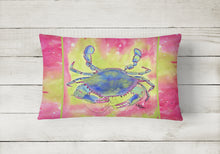 Load image into Gallery viewer, 12 in x 16 in  Outdoor Throw Pillow Blue Crab Bright Pink and Green Canvas Fabric Decorative Pillow