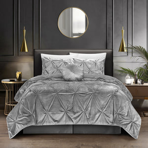 Grace Living - Nilah Velvet 5pc Comforter Set With Maple 2 Pillow Shams, 1 Decorative Pillow, 1 Comforter, 1 Bed Skirt