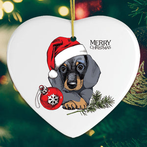Dachshund Christmas Ornament, Cute Dog With Santa Hat