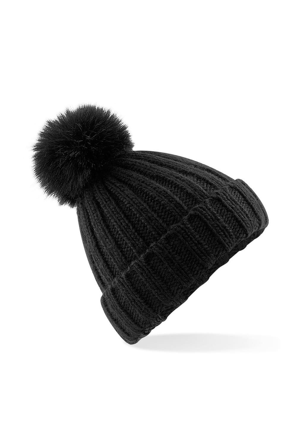 Beechfield Unisex Verbier Fur Pom Pom Chunky Beanie (Black)