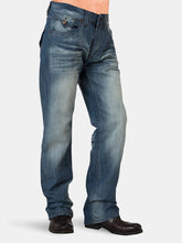 Load image into Gallery viewer, Men&#39;s Midrise Relaxed Bootcut Premium Denim Jeans Cool Blue Vintage Wash