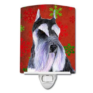 Schnauzer Red and Green Snowflakes Holiday Christmas Ceramic Night Light